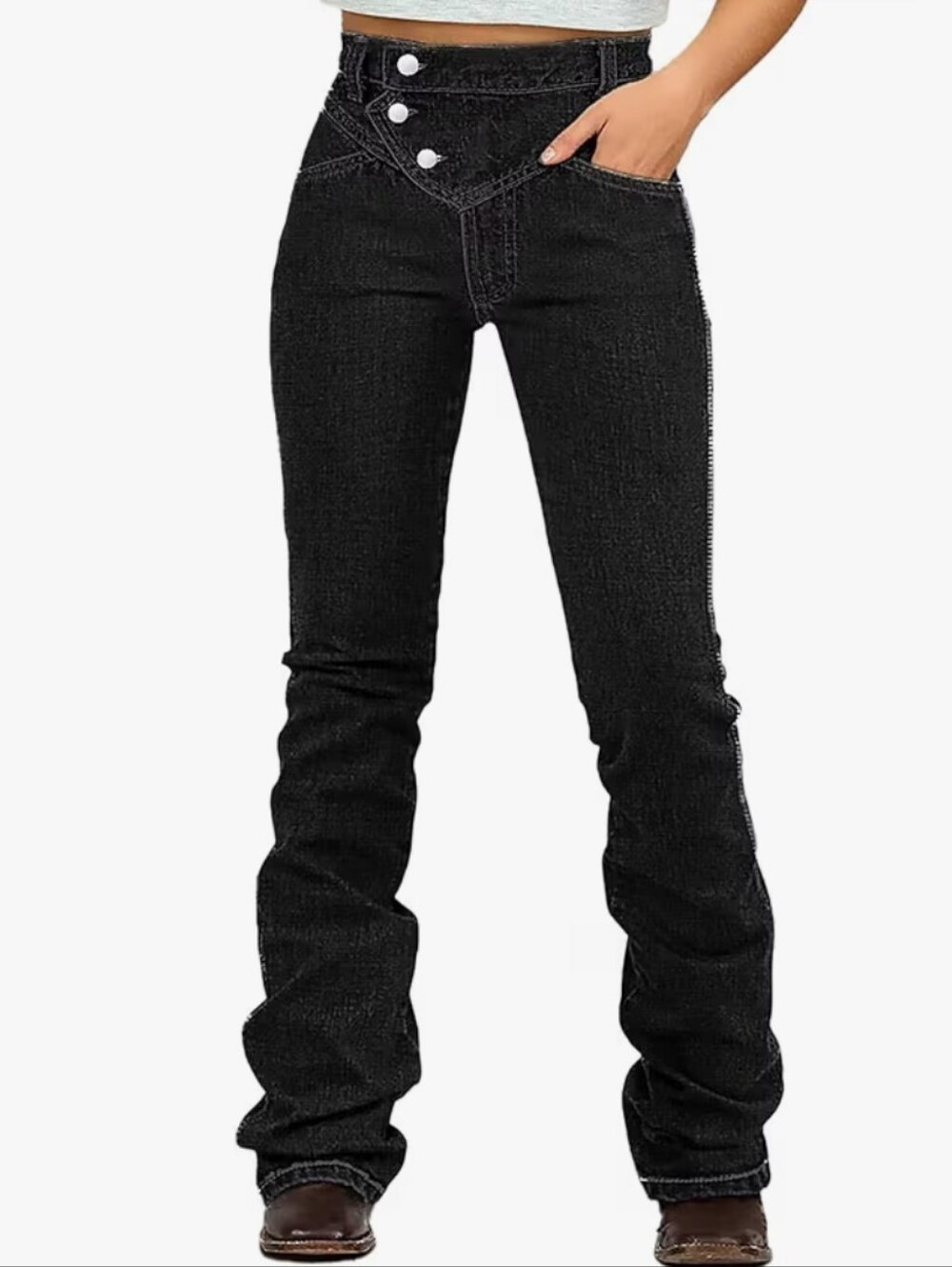 Flamingala High-Rise Bootcut Button Detail Black Jeans Women's Small NWT
